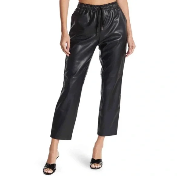 Laundry by Shelli Segal Faux Leather Black Joggers Pants - Picture 2 of 11
